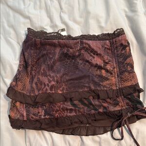 Women's Brown Mini Skirt with Lace Trim